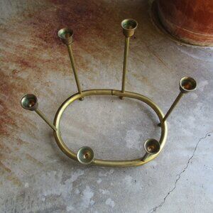 Mid Century Brass Graduated Candelabra Candle Holder Circular Round Base